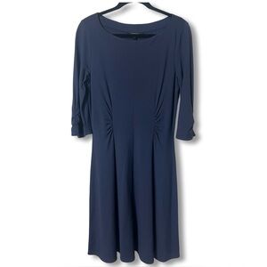 Weekend Max Mara Navy Jersey Ruched Waist 3/4 Sleeve Fit-Flare Midi Dress M